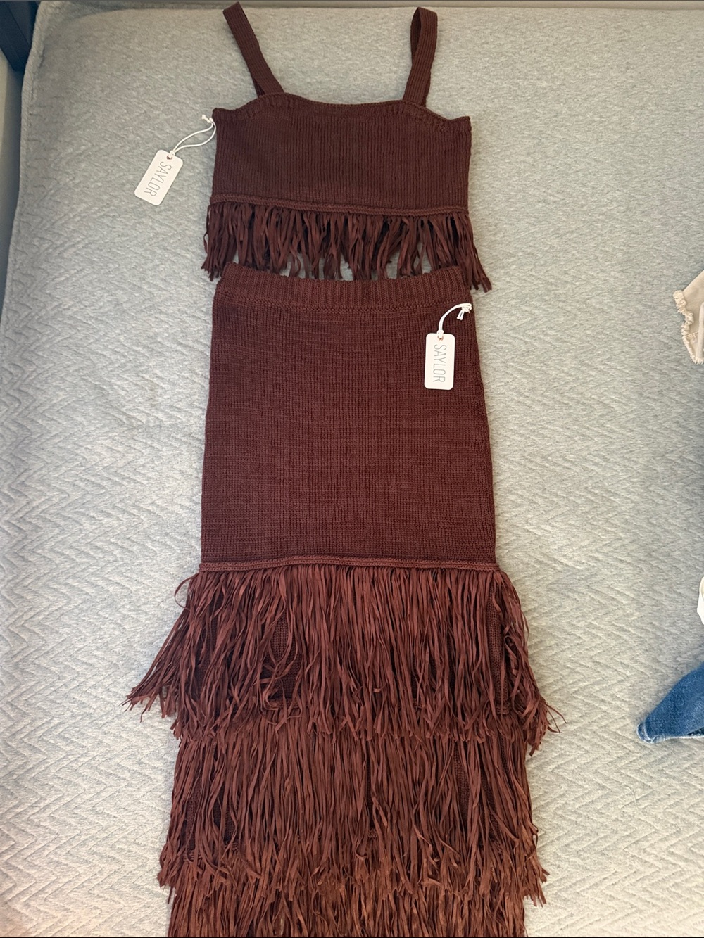 SAYLOR Shanda Set XS NWT Chocolate Brown Fringe